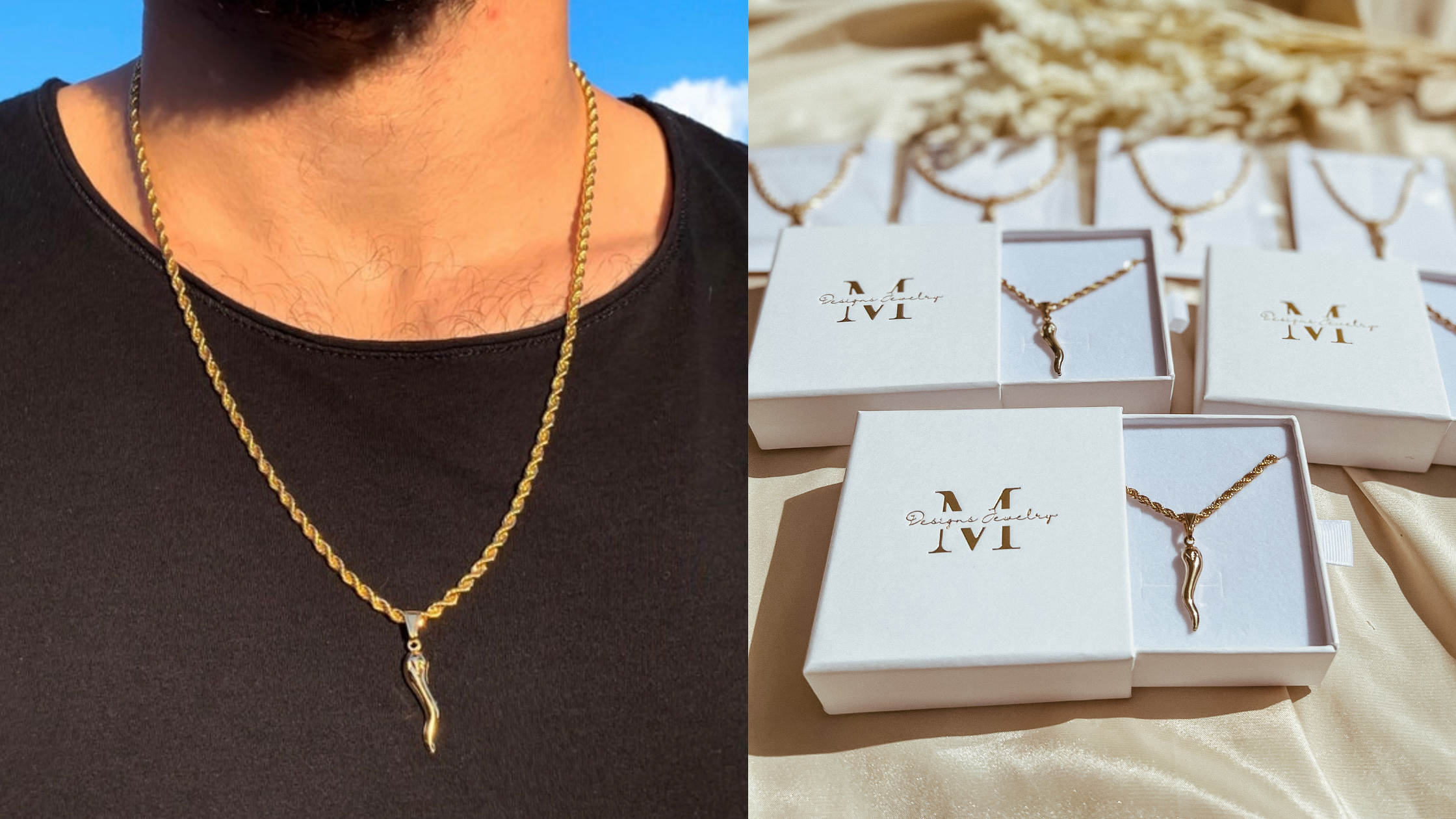 Gold Italian Horn Necklace Cornicello